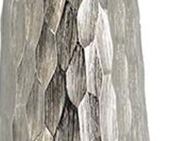 19" Silver Cast Aluminum Carved Geometric Table Vase