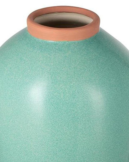13" Aqua And Terra Cotta Ceramic Round Table Vase