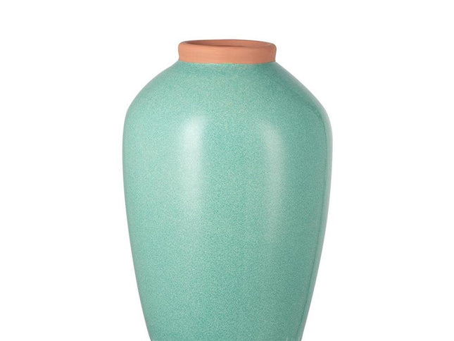 13" Aqua And Terra Cotta Ceramic Round Table Vase