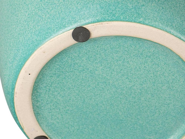 13" Aqua And Terra Cotta Ceramic Round Table Vase