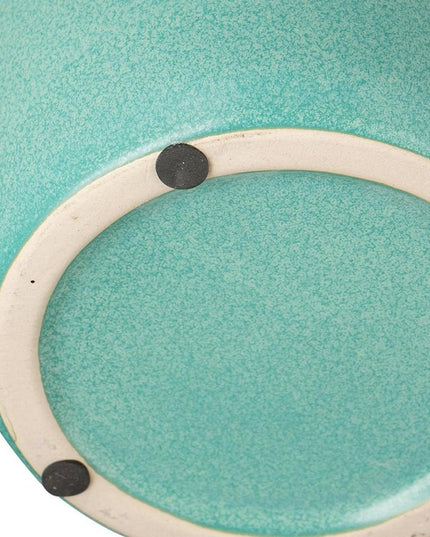 13" Aqua And Terra Cotta Ceramic Round Table Vase