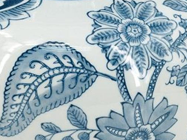 11" Light Blue And White Floral Round Porcelain Jar