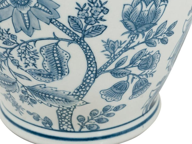 11" Light Blue And White Floral Round Porcelain Jar