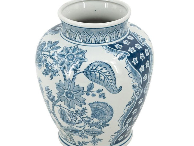 11" Light Blue And White Floral Round Porcelain Jar