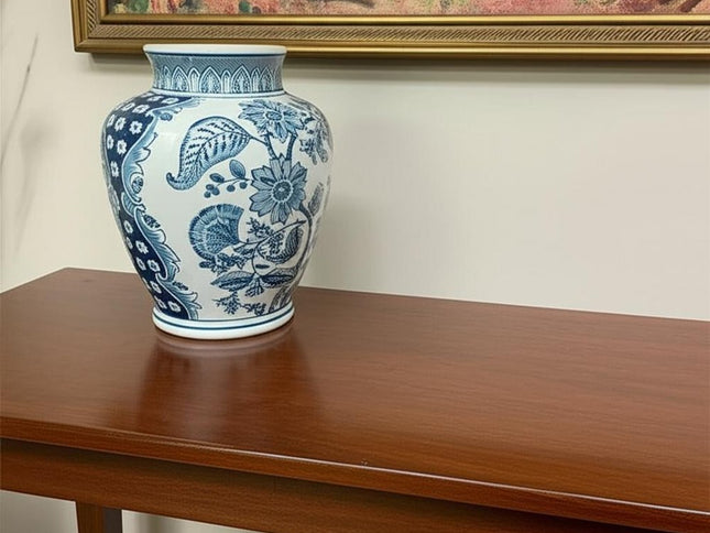 11" Light Blue And White Floral Round Porcelain Jar