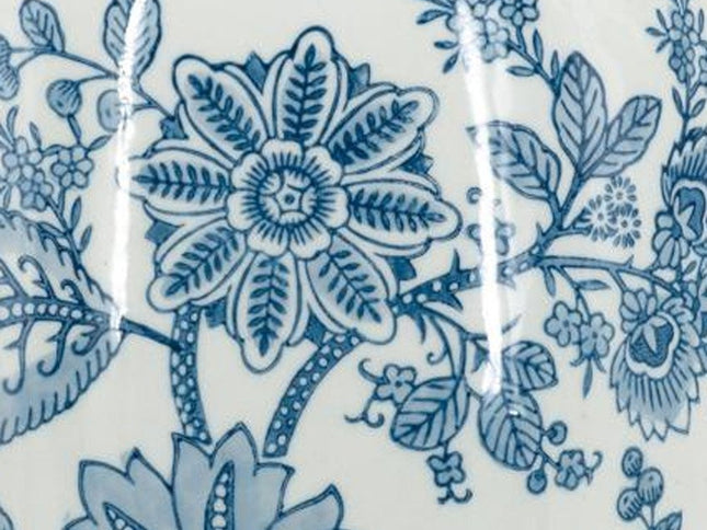 15" Light Blue And White Floral Porcelain Urn Vase