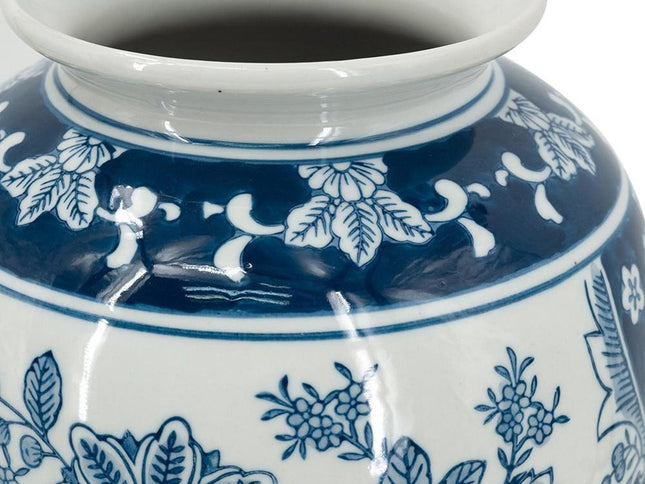 15" Light Blue And White Floral Porcelain Urn Vase