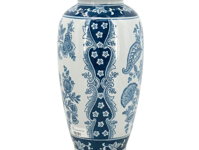 15" Light Blue And White Floral Porcelain Urn Vase
