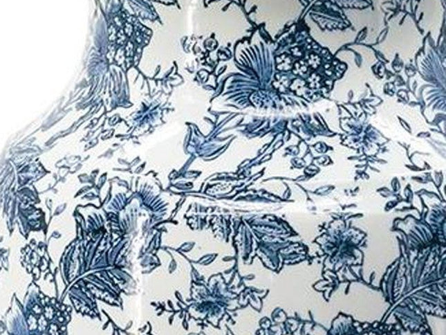 24" Blue And White Chinoiserie Porcelain Urn Table Vase