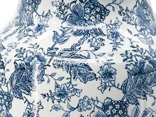 24" Blue And White Chinoiserie Porcelain Urn Table Vase