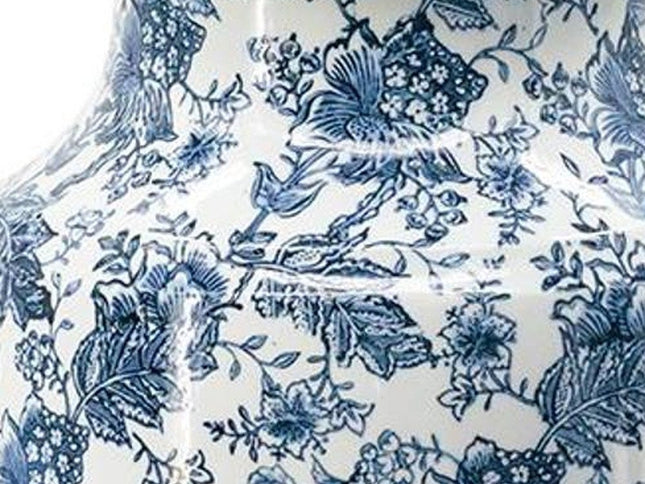 24" Blue And White Chinoiserie Porcelain Urn Table Vase