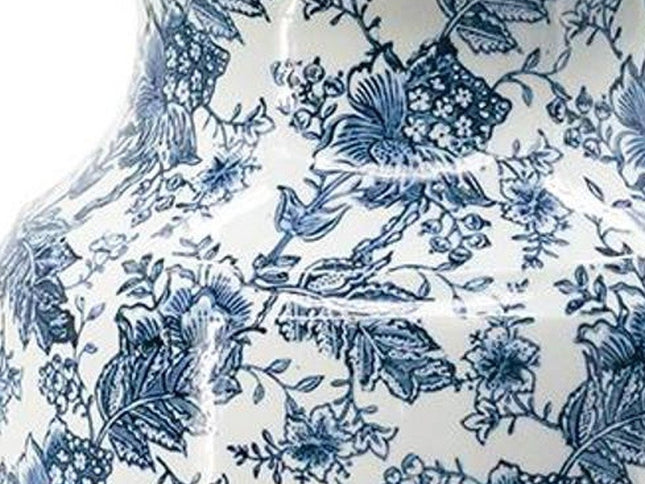 24" Blue And White Chinoiserie Porcelain Urn Table Vase