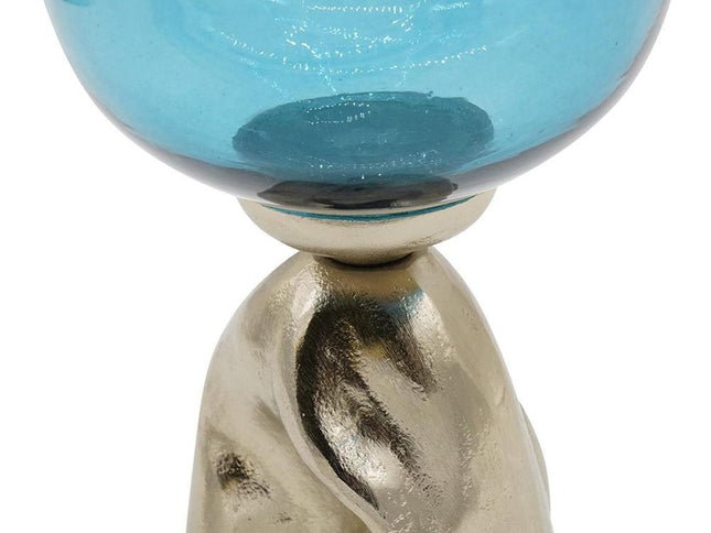 21" Blue White And Gold Ombre Glass And Aluminum Pedestal Table Vase