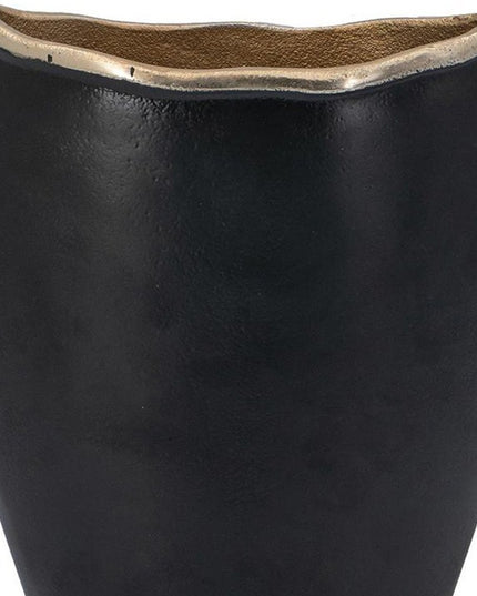 10" Black And Gold Cast Aluminum Oval Table Vase