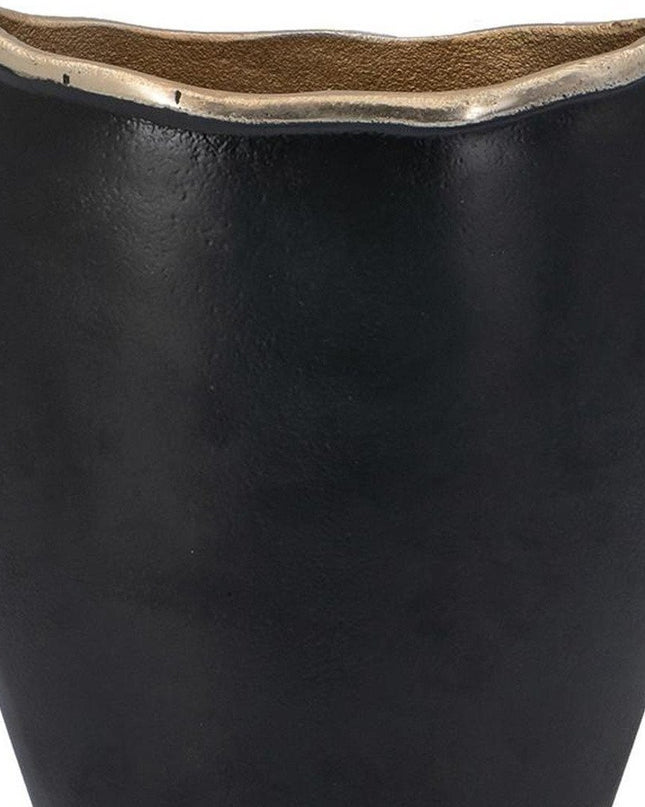 10" Black And Gold Cast Aluminum Oval Table Vase