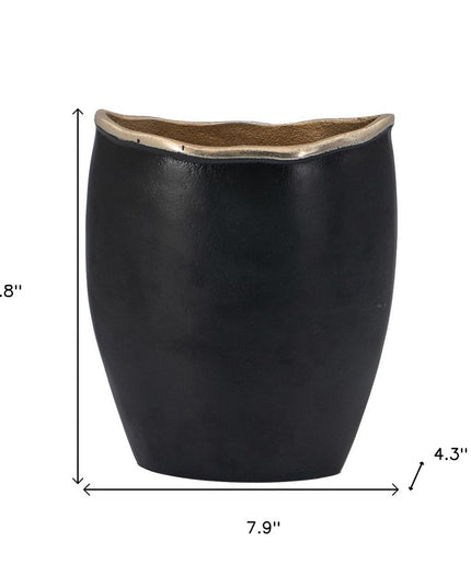 10" Black And Gold Cast Aluminum Oval Table Vase