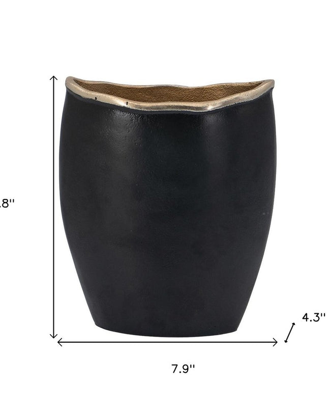 10" Black And Gold Cast Aluminum Oval Table Vase
