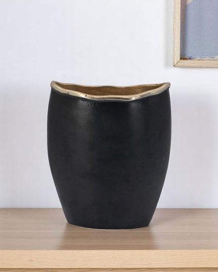 10" Black And Gold Cast Aluminum Oval Table Vase