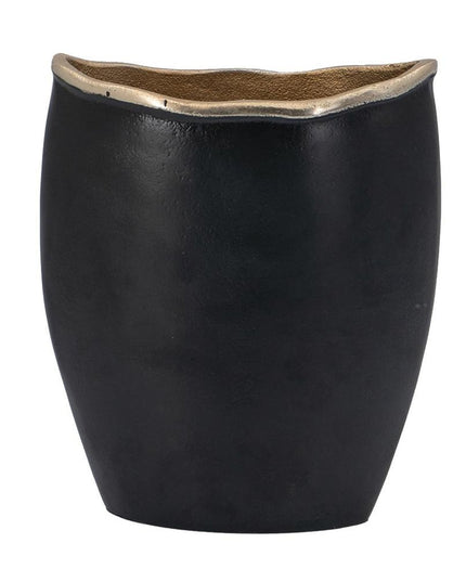 10" Black And Gold Cast Aluminum Oval Table Vase