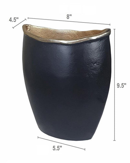 10" Black And Gold Cast Aluminum Oval Table Vase