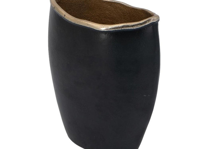 10" Black And Gold Cast Aluminum Oval Table Vase