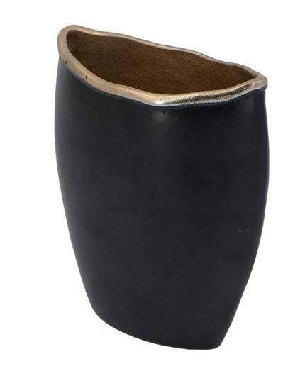 10" Black And Gold Cast Aluminum Oval Table Vase
