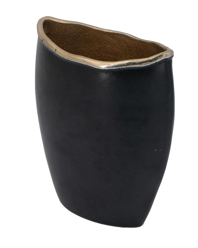 10" Black And Gold Cast Aluminum Oval Table Vase