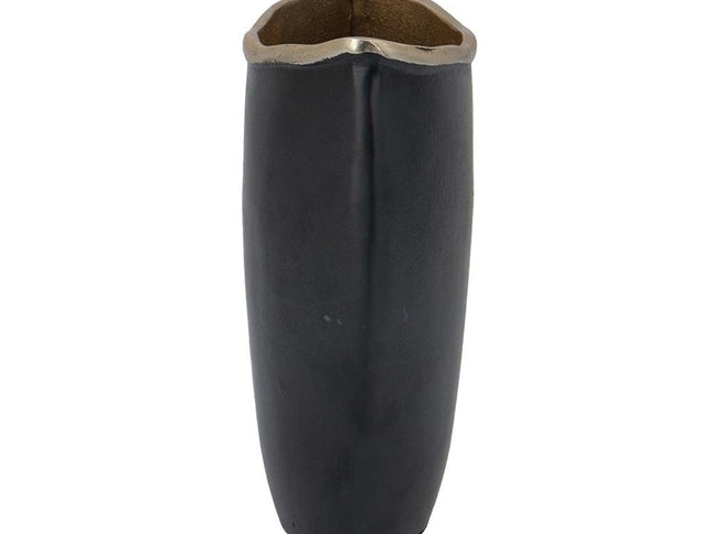 10" Black And Gold Cast Aluminum Oval Table Vase