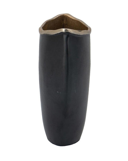 10" Black And Gold Cast Aluminum Oval Table Vase