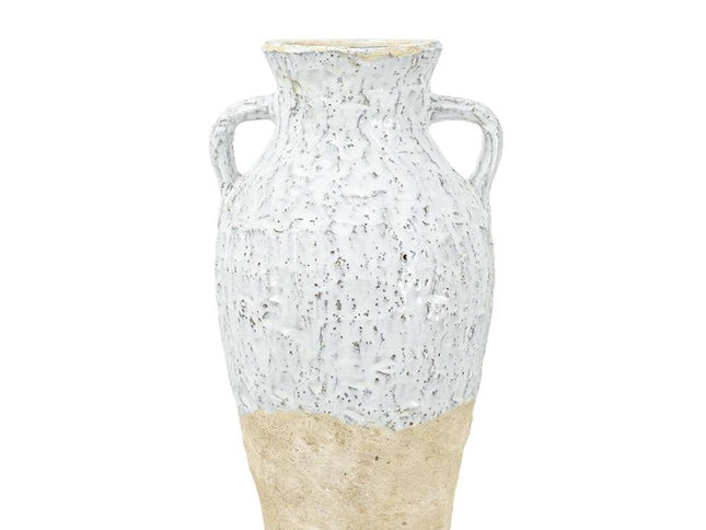14" Beige And Ivory Color Block Amphora Terracotta Table Vase