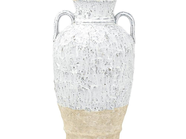 16" Beige And Ivory Amphora Terracotta Urn