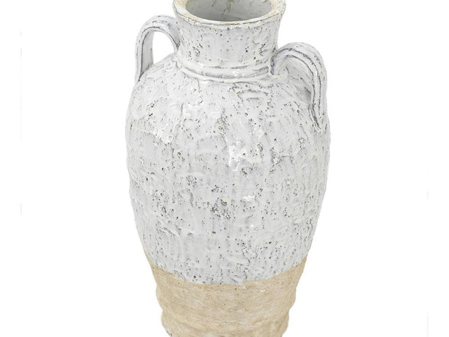 16" Beige And Ivory Amphora Terracotta Urn