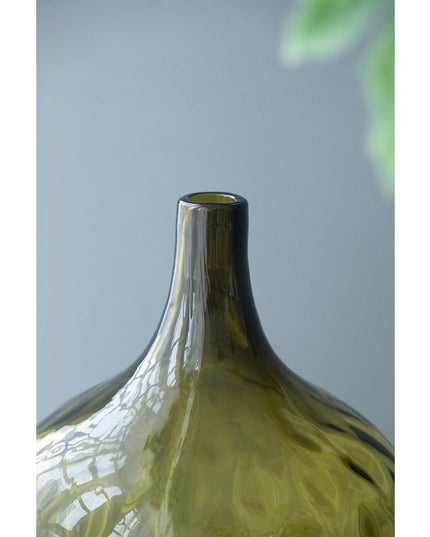 21" Olive Green Hammered Glass Table Vase