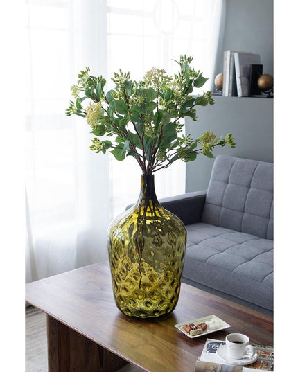 21" Olive Green Hammered Glass Table Vase