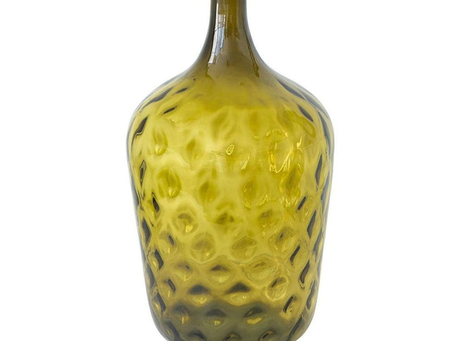 21" Olive Green Hammered Glass Table Vase