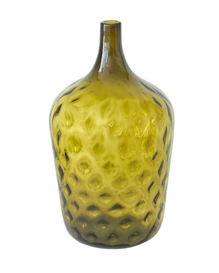 21" Olive Green Hammered Glass Table Vase