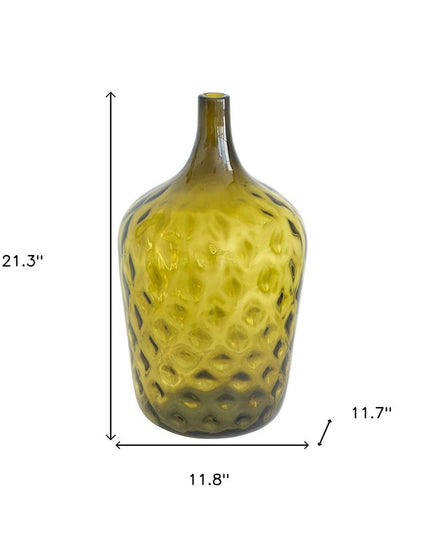 21" Olive Green Hammered Glass Table Vase