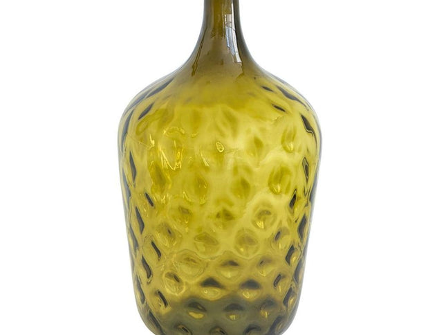 21" Olive Green Hammered Glass Table Vase