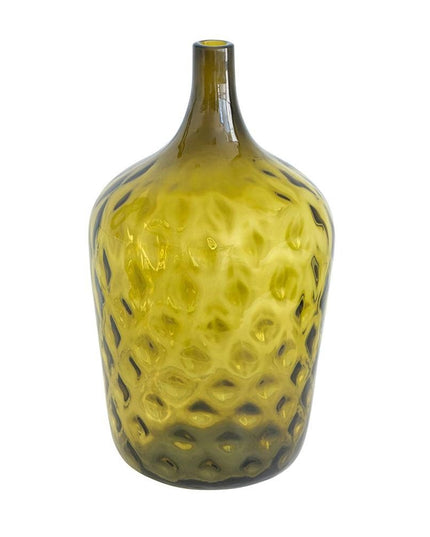 21" Olive Green Hammered Glass Table Vase