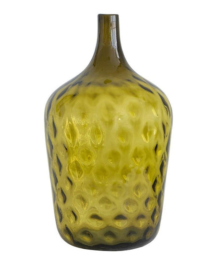 21" Olive Green Hammered Glass Table Vase
