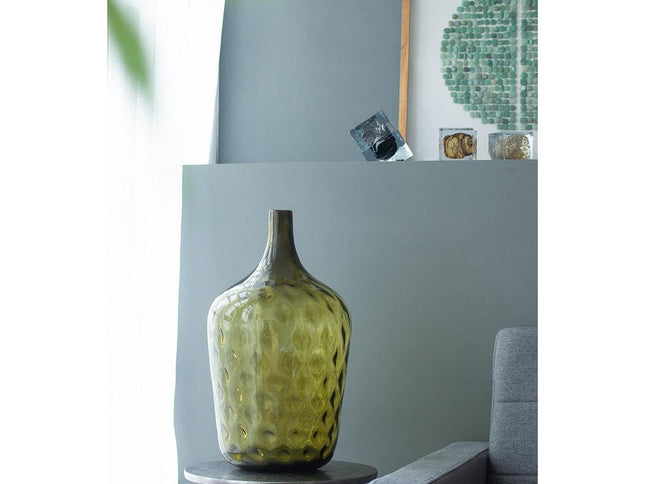 21" Olive Green Hammered Glass Table Vase