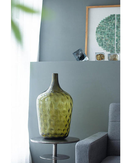 21" Olive Green Hammered Glass Table Vase