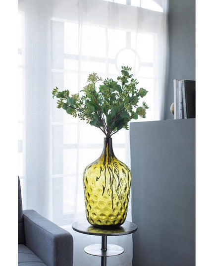 21" Olive Green Hammered Glass Table Vase