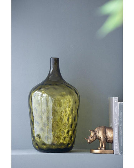 21" Olive Green Hammered Glass Table Vase