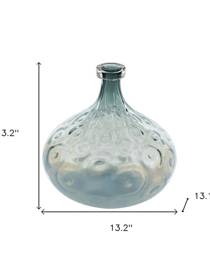 13" Light Blue Hammered Glass Table Vase