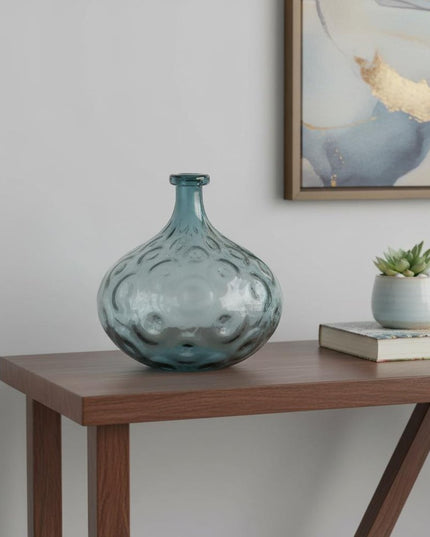 13" Light Blue Hammered Glass Table Vase