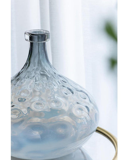 13" Light Blue Hammered Glass Table Vase