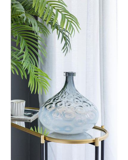 13" Light Blue Hammered Glass Table Vase