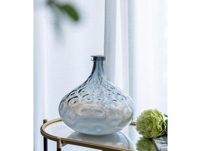 13" Light Blue Hammered Glass Table Vase