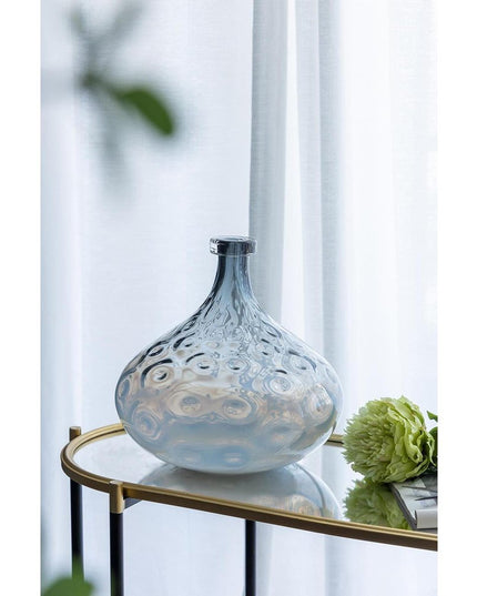 13" Light Blue Hammered Glass Table Vase